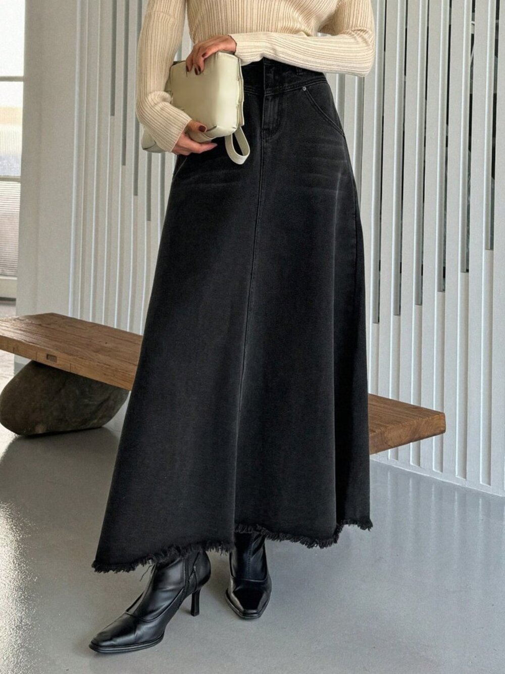 Dark denim Casual Women's Plain Long Denim Skirt - Picture 8 of 8